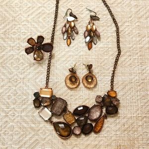 Bronze multi-color necks ring 2 pair of earrings set